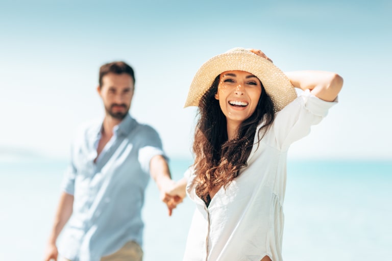 happiness couple smiling in summer