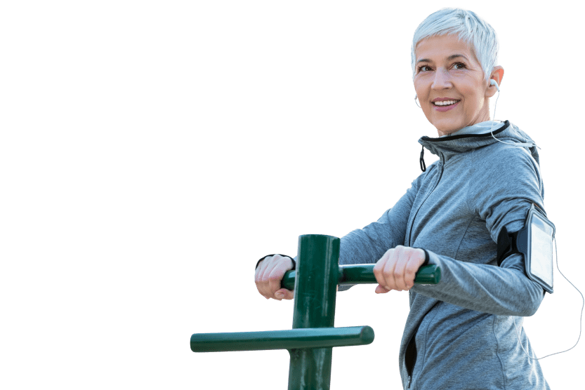 Woman working out, smiling