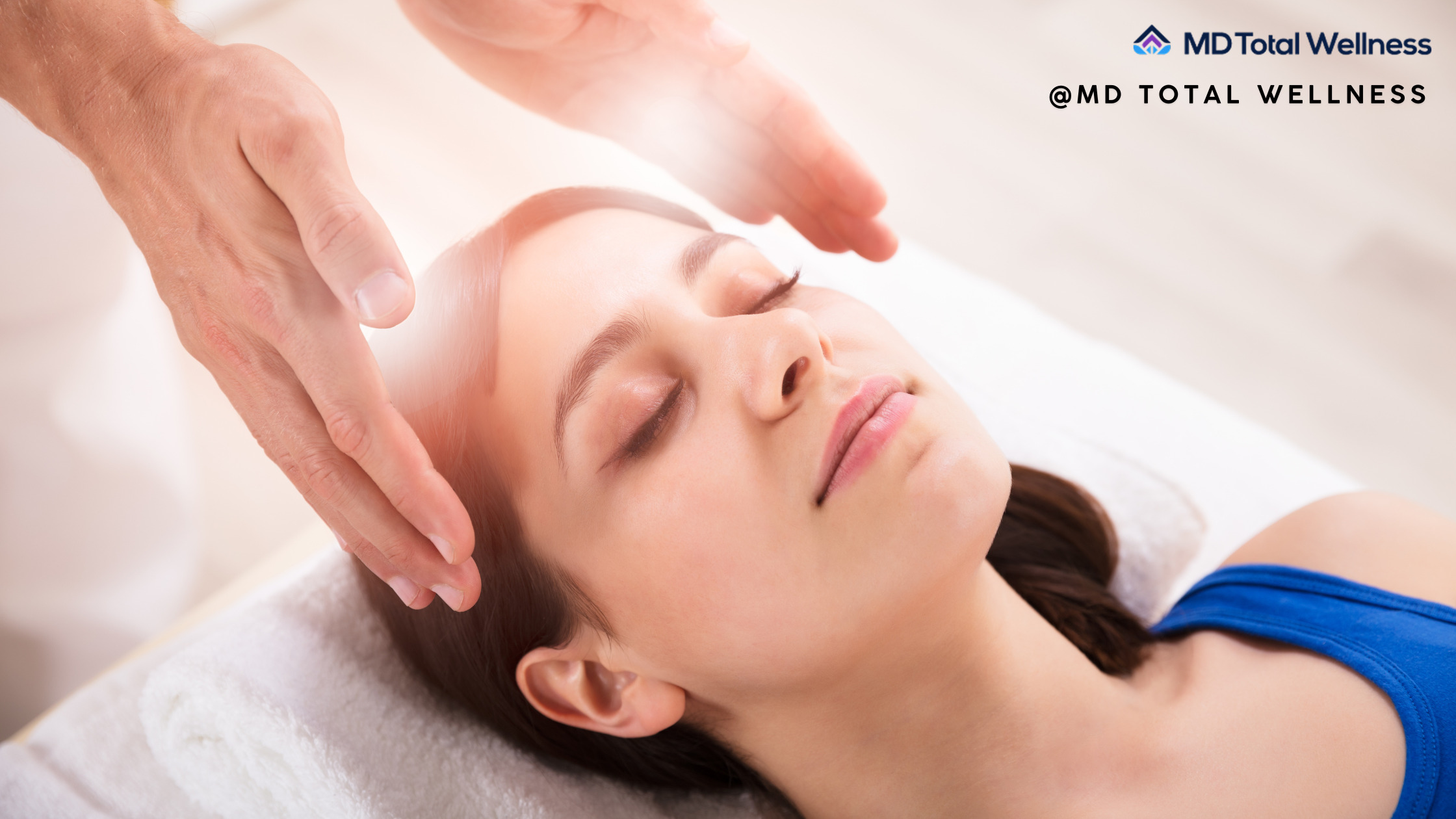 Woman receives relaxing head and facial massage treatment with integrative medicine orange county in peaceful spa environment